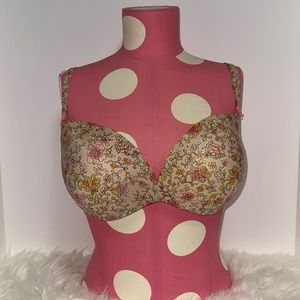 Floral Plunge Underwire Bra in Cream and Pink